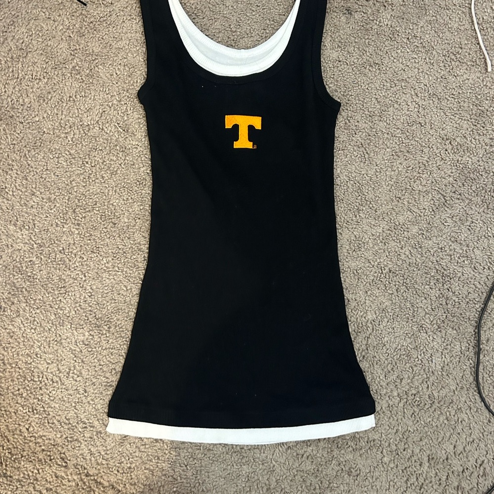 Black and White Sleeveless Mini Dress with Yellow Logo